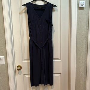 NWT Tahari Sleeveless Shirt Dress Buttons Pockets Tie Waist V Neck Midi Dress L
